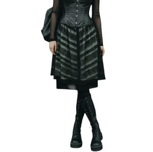 Vintage Y2k 90s Black and Baby Blue Lace Striped Skirt